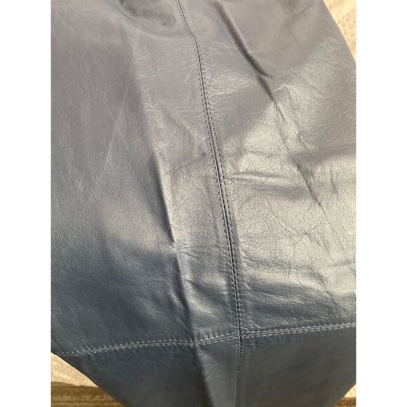 Vintage 80s Navy Blue Leather High Waist Pleated Tapered Pants Korea Sz 4 - Picture 8 of 15